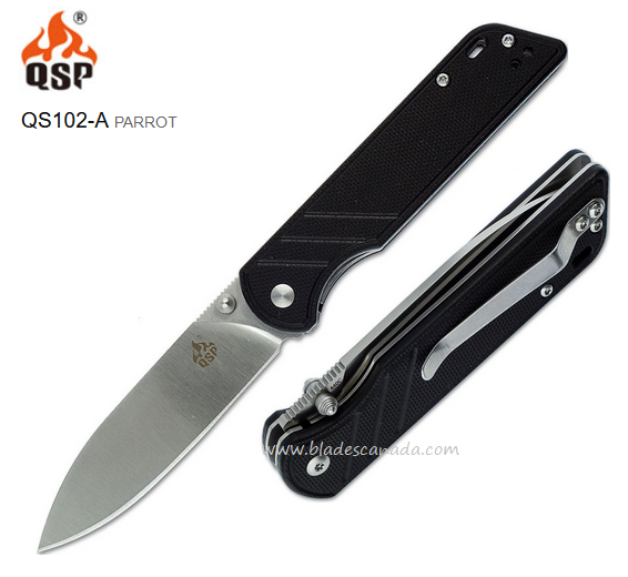 QSP Parrot Folding Knife, D2 Steel, G10 Black, QS102-A